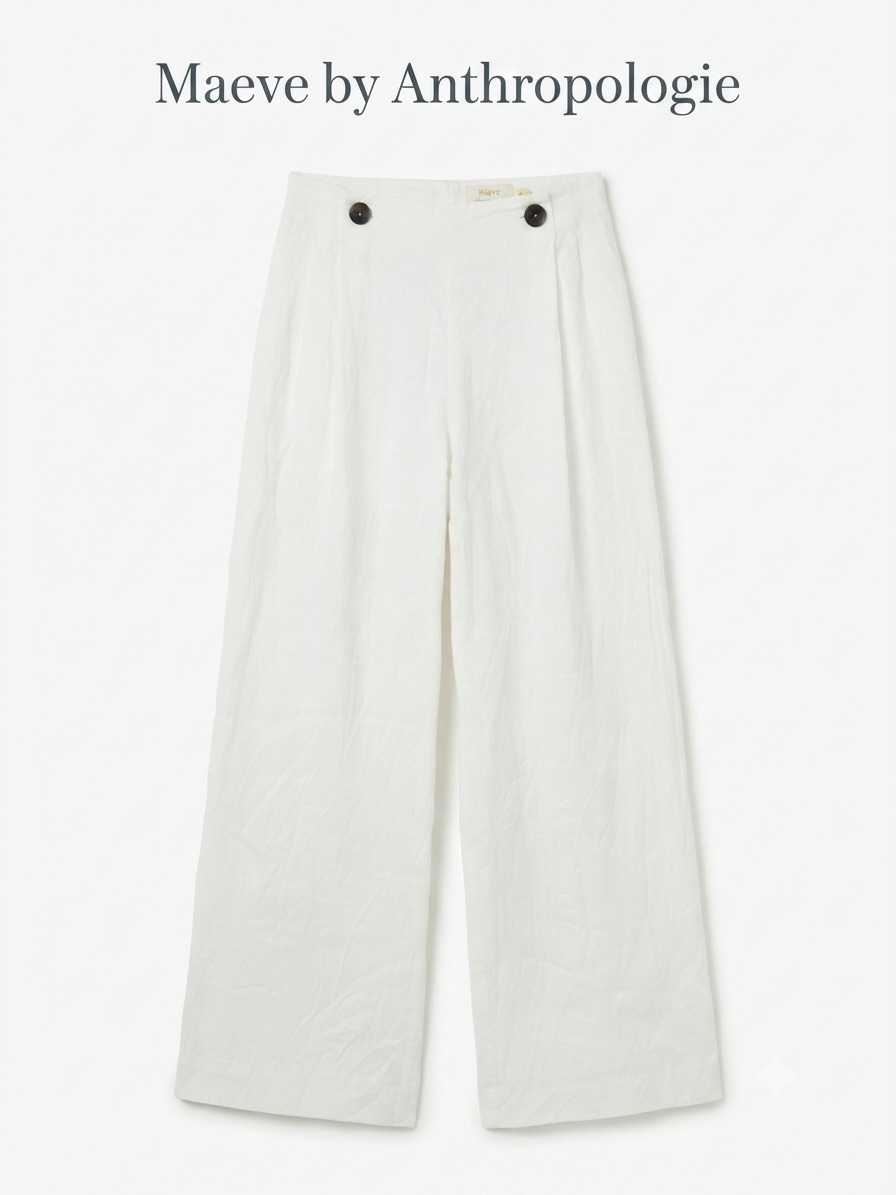 Maeve By Anthropologie Women's Wide-Leg Linen Blend Pants - White Size 4 0127